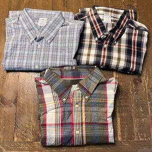 Brooks Brothers Mens Set of 3 Casual Button Down Shirts XL Plaid Madison Regent